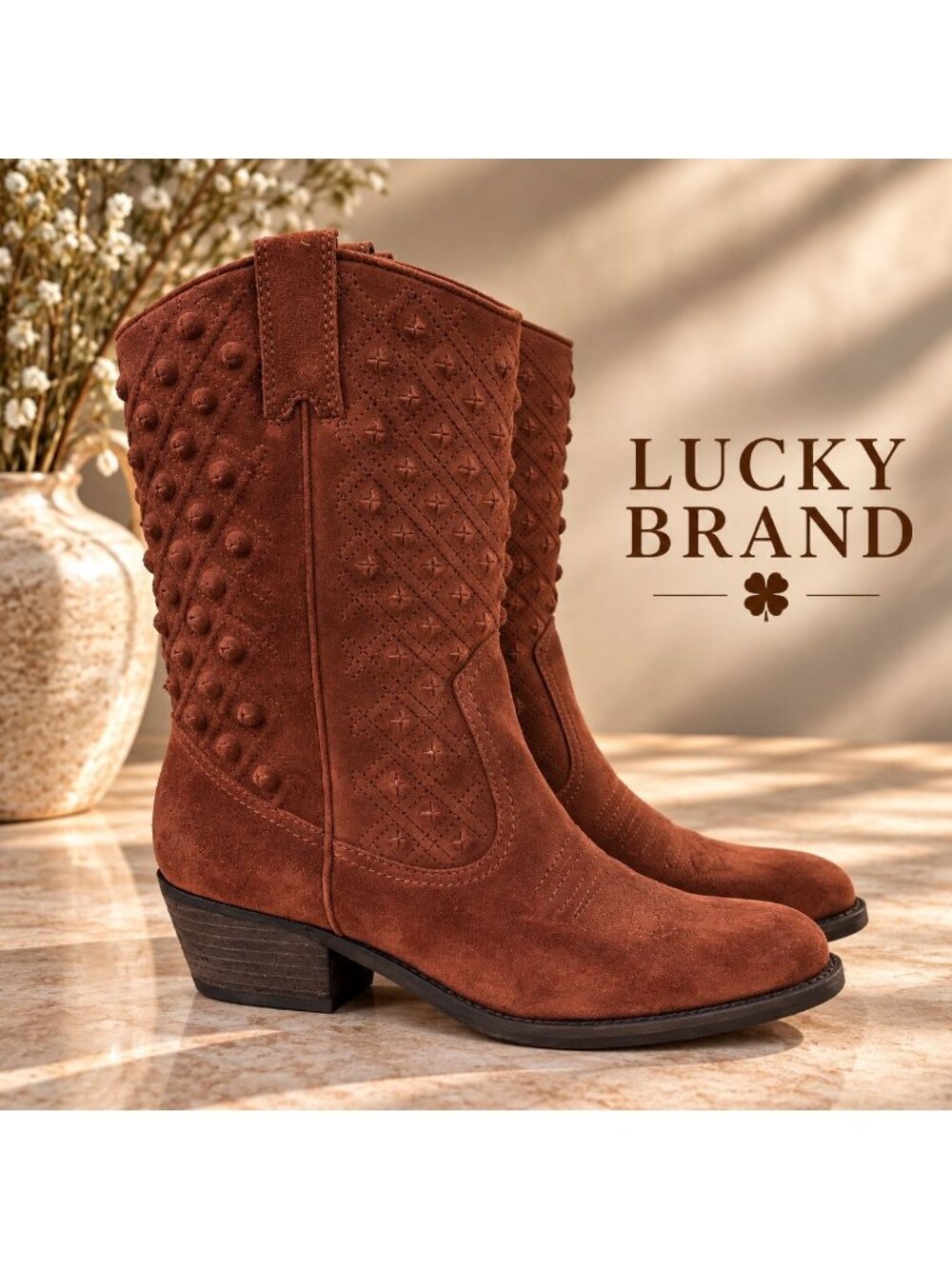 Lucky Brand Madonna Bourbon Suede Western Cowboy Boots Women’s 8 M NWOB